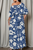 Casual Print Patchwork Oblique Collar Long Sleeve Two Pieces