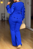 Daily Elegant Solid Color Draw String Belted O Neck Long Sleeve Two Pieces