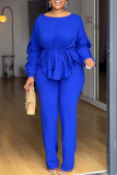 Daily Elegant Solid Color Draw String Belted O Neck Long Sleeve Two Pieces