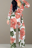 Casual Print Strap Design V Neck Regular Jumpsuits