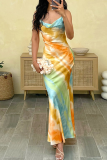 Elegant Print Spaghetti Strap Long Dresses