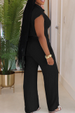 Casual Solid Color Buckle Turndown Collar Regular Jumpsuits