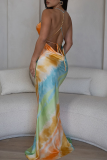 Elegant Print Spaghetti Strap Long Dresses