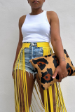 Daily Solid Color Fringed Trim Patchwork Bottoms