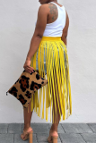 Daily Solid Color Fringed Trim Patchwork Bottoms