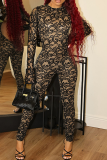 Sexy Solid Color Lace Backless O Neck Skinny Jumpsuits