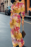Casual Print Buckle Strap Design Turndown Collar Loose Jumpsuits