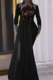 Elegant Solid Color Slit Hot Drill O Neck Long Dresses