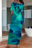 Casual Print O Neck Long Dresses