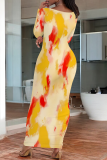 Casual Print O Neck Long Dresses