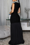 Elegant Solid Color Beading Zipper O Neck Long Dresses