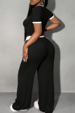Casual Letters Contrast O Neck Short Sleeve Two Pieces