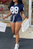 Casual Digital Contrast V Neck Short Sleeve Two Pieces