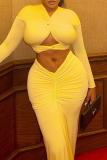 Sexy Solid Color Hollow Out V Neck Long Sleeve Two Pieces