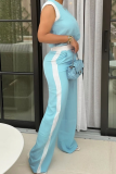 Casual Contrast O Neck Sleeveless Two Pieces