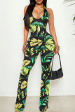 Sexy Print Backless Halter Regular Jumpsuits