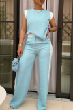 Casual Contrast O Neck Sleeveless Two Pieces