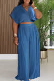 Casual Solid Color Patchwork V Neck Short Sleeve Two Pieces