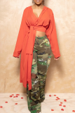 Casual Camouflage Print Ripped Straight Mid Waist Conventional Full Print Bottoms