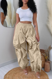 Elegant Patchwork Pants Basic Loose High Waist Lantern Solid Color Bottoms
