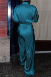 Casual Solid Color Buckle Turndown Collar Long Sleeve Two Pieces