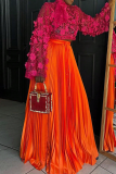 Casual Solid Color Pleated Loose Mid Waist Conventional Solid Color Bottoms