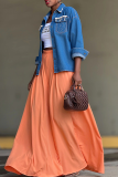 Casual Solid Color Buckle Turndown Collar Long Sleeve Regular Denim Jacket