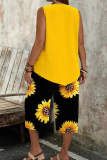 Casual Print O Neck Plus Size Two Pieces