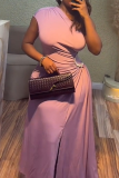 Elegant Solid Color Ruched Hot Drill Oblique Collar Long Dresses