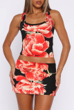 Sexy Print U Neck Sleeveless Two Pieces