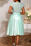 Elegant Solid Color Bow Decor O Neck Long Dresses