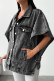Casual Solid Color Pocket Buckle Turndown Collar Plus Size Overcoat