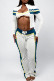 Casual Cross Straps Contrast Spaghetti Strap Long Sleeve Two Pieces