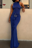 Elegant Solid Color Patchwork Half A Turtleneck Long Dresses