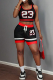 Sexy Sportswear Digital Contrast U Neck Sleeveless Two Pieces