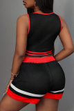 Sexy Sportswear Digital Contrast U Neck Sleeveless Two Pieces