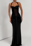 Sexy Solid Color Backless Halter Long Dresses