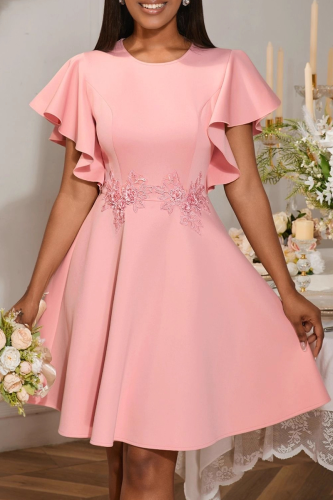 Elegant Solid Color Embroidered Zipper O Neck Long Dresses