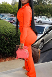 Casual Solid Color Zipper Turndown Collar Long Sleeve Two Pieces