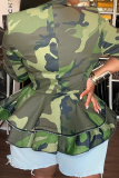 Casual Camouflage Print Buttons Turn-back Collar Outerwear