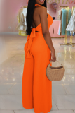 Casual Solid Color Buckle Halter Sleeveless Two Pieces