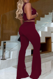 Sexy Solid Color Hollow Out Spaghetti Strap Sleeveless Two Pieces