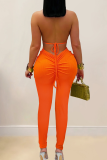 Sexy Solid Color Hollow Out Halter Skinny Jumpsuits