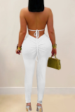 Sexy Solid Color Hollow Out Halter Skinny Jumpsuits