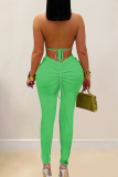 Sexy Solid Color Hollow Out Halter Skinny Jumpsuits