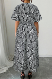 Elegant Print V Neck Long Dresses