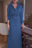 White Loose Vacation Casual With Belt Turndown Collar Three Quarter Flare Sleeve Shirts and Long Slit Skirts Two Pieces Dress Sets