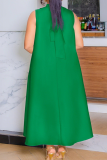 Casual Solid Color Strap Design Flower Shape O Neck Long Dresses