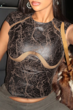 Sexy Print Hollow Out O Neck Tops