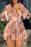 Sexy Leopard Print Flounce V Neck Printed Dresses